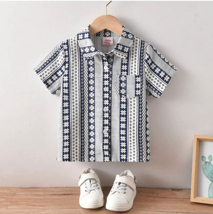 Boys’ Button-Up Shirt with Fun Print showcasing vibrant design and soft fabric, perfect for casual outings and special occasions.”