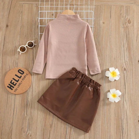 Long Sleeve Shirt with Leather Skirt