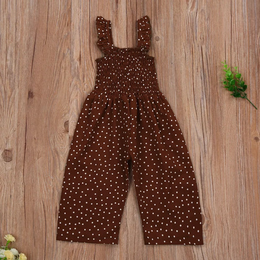 “Adorable girls’ polka-dotted wide-legged romper in a stylish tank top design, perfect for summer. Crafted from soft, breathable fabric, this romper features a fun polka dot print and flowy wide-legged bottoms for easy movement. Ideal for casual outings or playdates, this cute romper combines comfort and vibrant style for your little one. Available in multiple sizes for a perfect fit.”