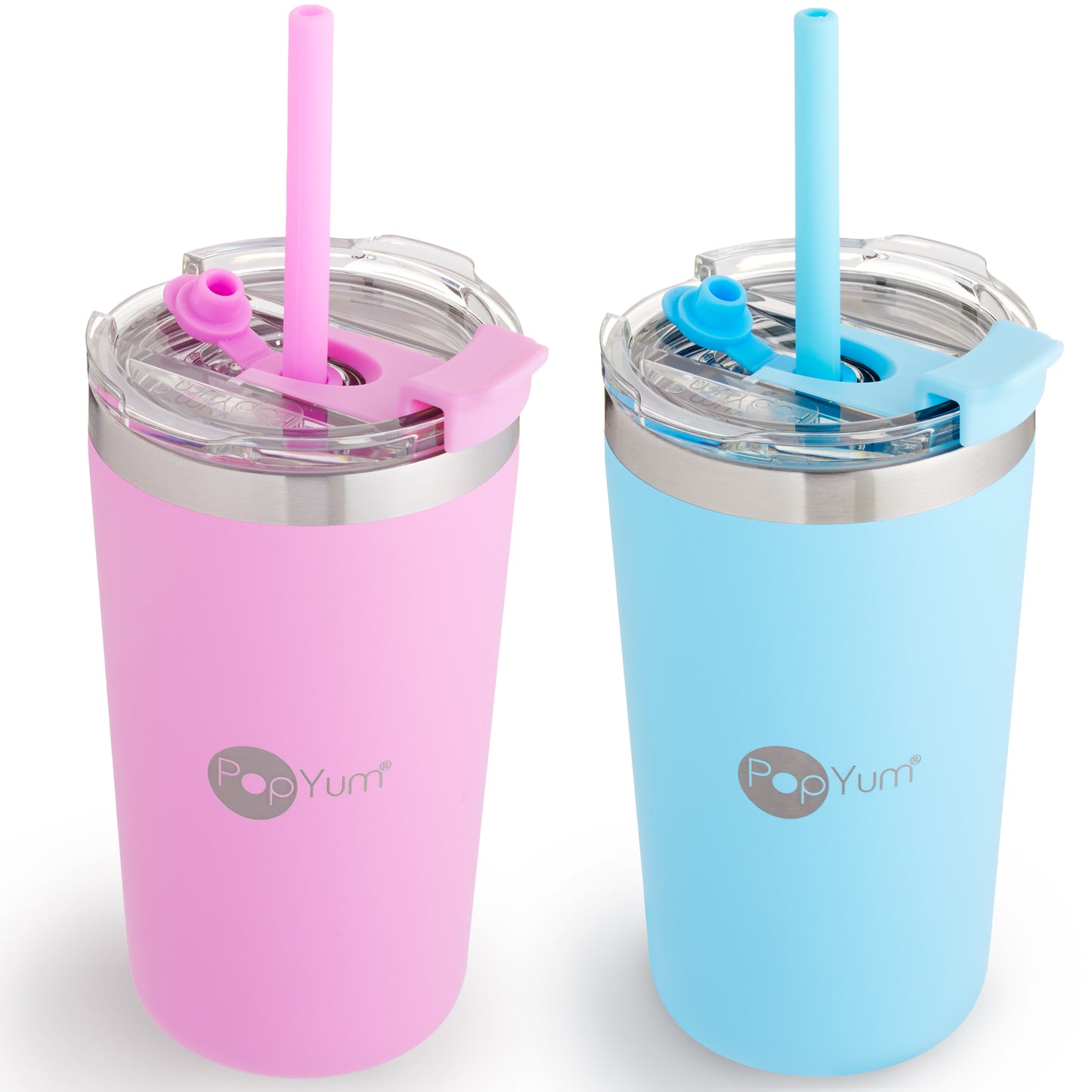 PopYum 9oz Insulated Stainless Steel Kids Cup with Straw, 2-pack,